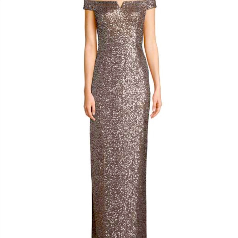 Aiden Mattox Rose Gold Off Shoulder Sequin Formal Dress